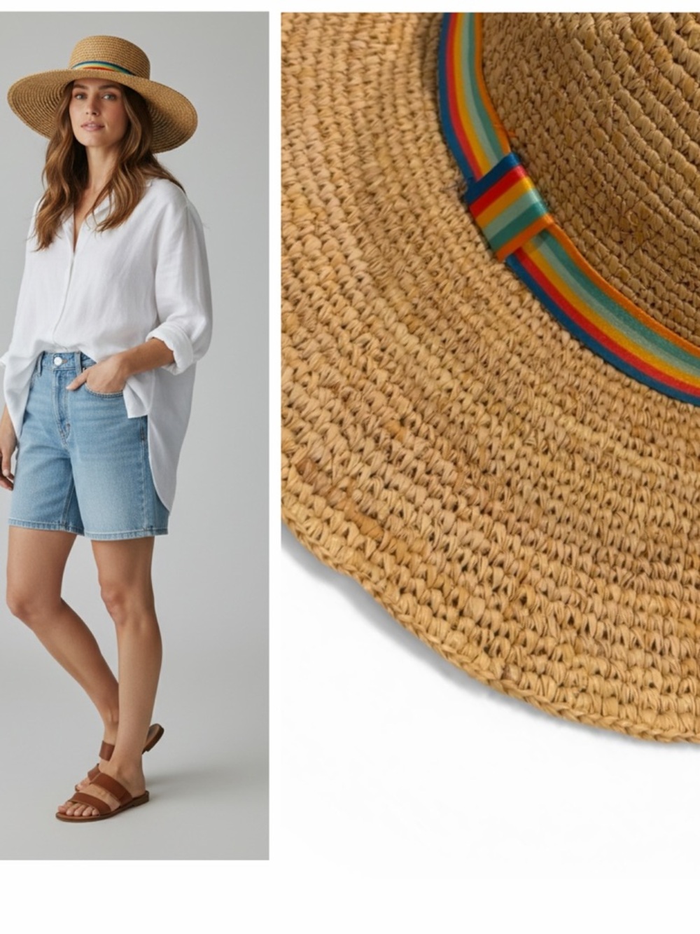 Doterra Straw Sun Hat with Teal Accent - Natural Brown